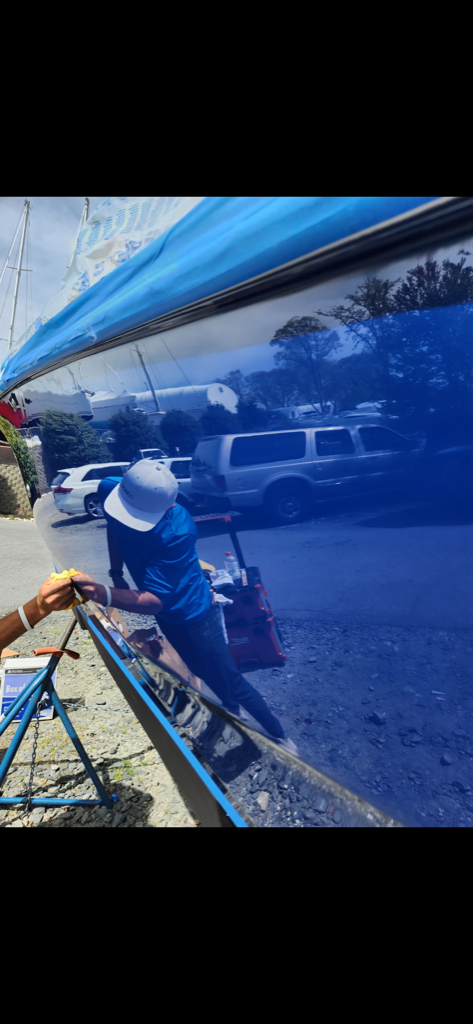 Blue hull paint restoration