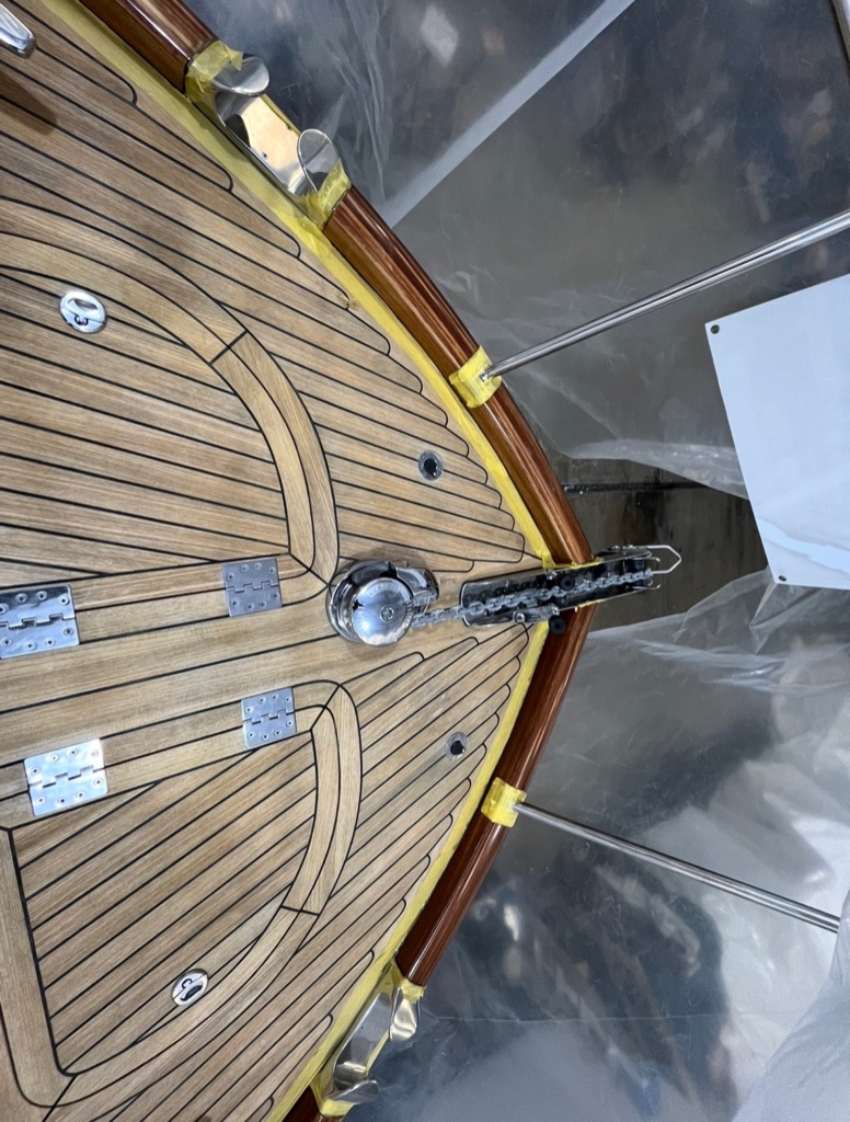 Teak deck restoration detail work