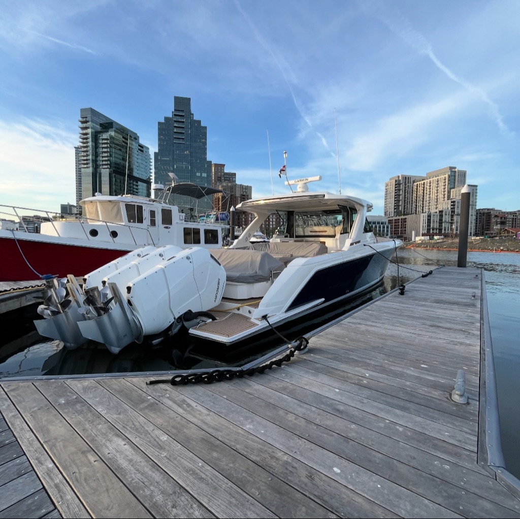 Luxury yachts at modern marina