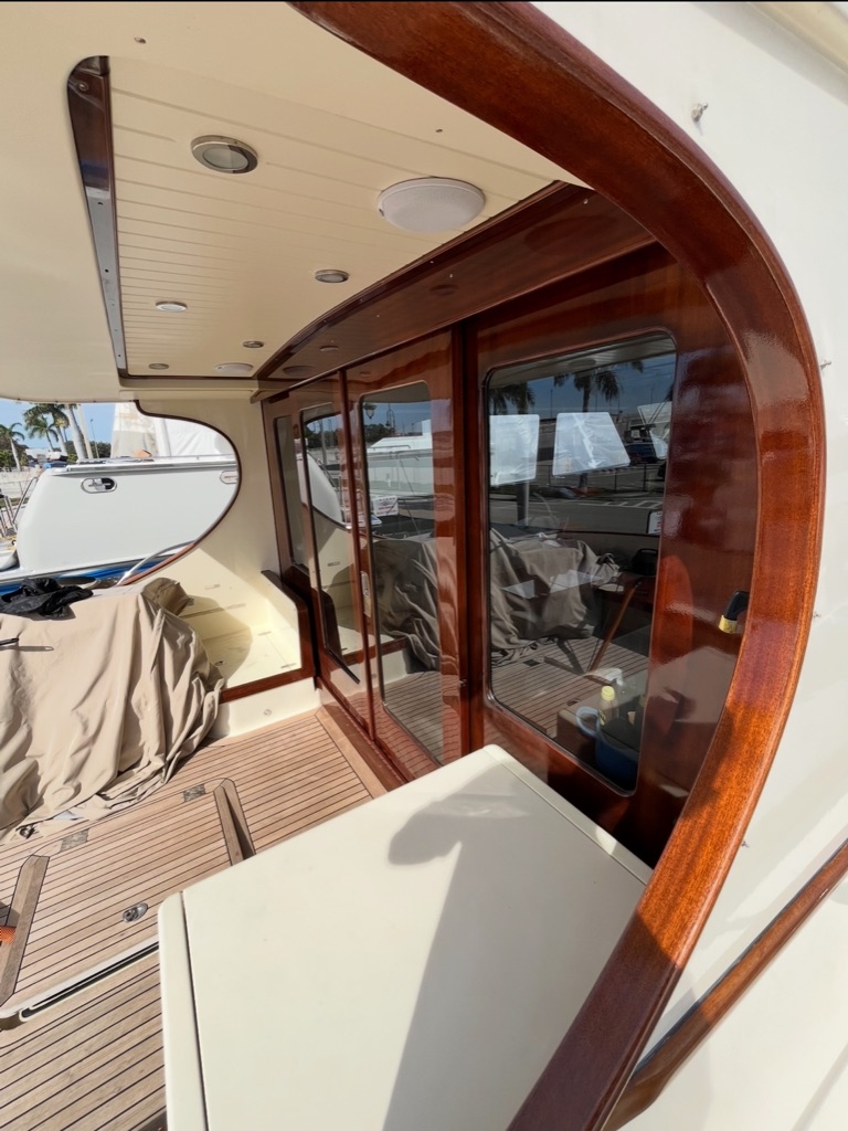 Luxury yacht with custom woodwork and teak deck