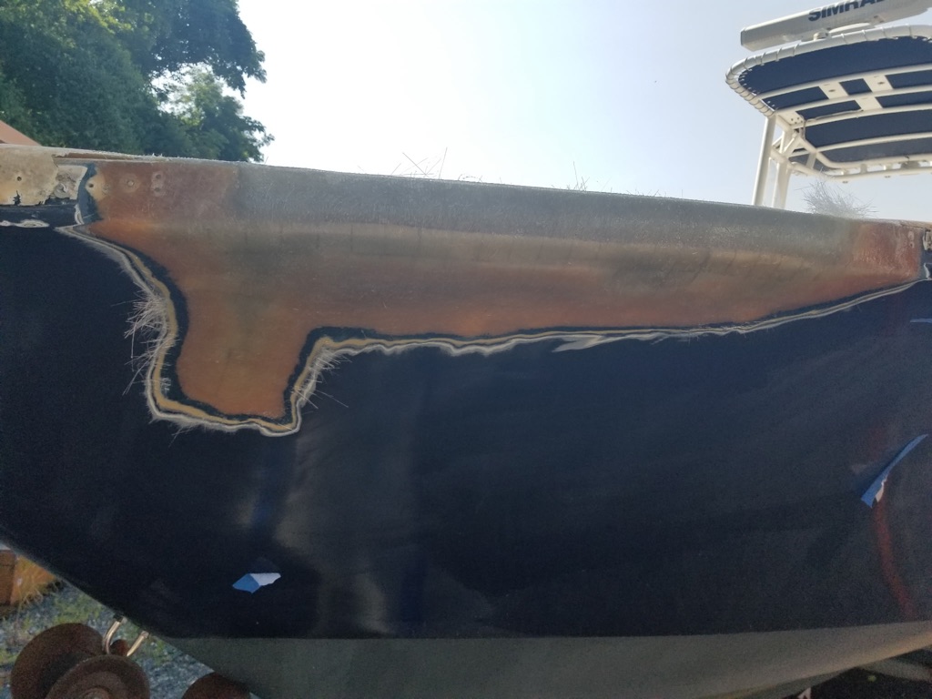 Hull fiberglass repair before